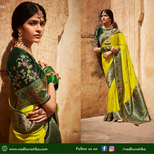 Ladies Silk Saree With Embroidered Blouse by Vadhu Vatika