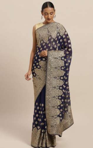 heavy border work black saree by Soch Apparels Pvt Ltd