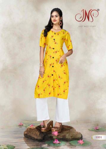 Yellow Printed Kurti with white Palazo Pant By JNS