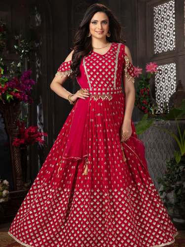 Designer Red Georgette Gota Patti Work Gown by Arihant Fashion