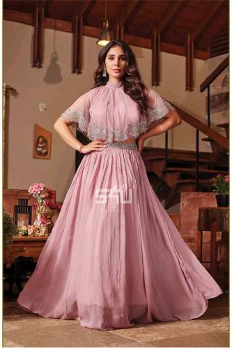 Party Wear Look Pink Crop Top Lehenga  by Arihant Fashion