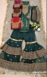 Wedding Wear Jam Cotton Sharara Suit with Embroidered Work 