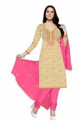 Fancy Chanderi Embroidered Dress Material