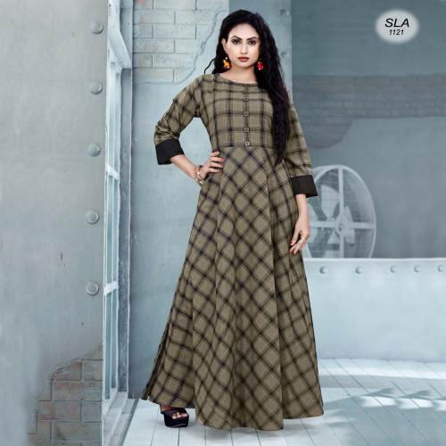 Line Cotton Long Kurtis