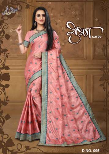 Shubham Slub Vichittra Embroidery work saree. 