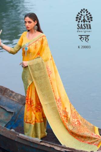 beautifully designed  linen Sarees