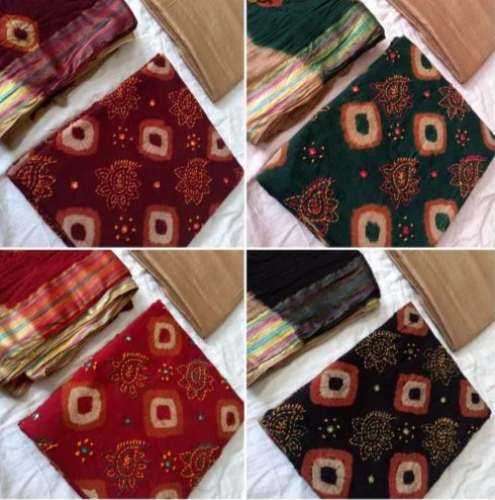 Kutchi Work Bandhani Handloom Dress Material Suit by Poonam sarees