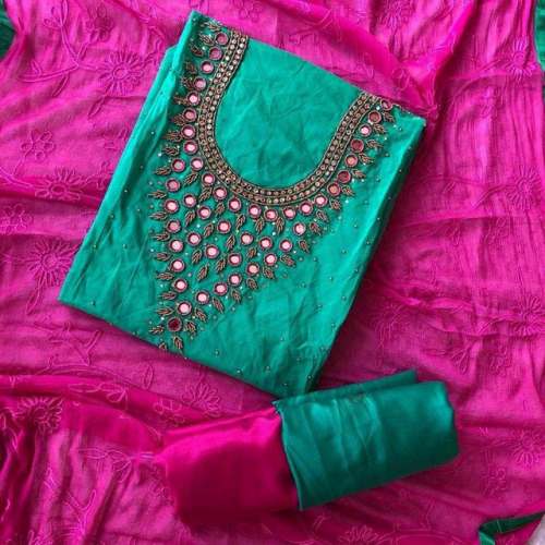 Chanderi Hand Work Dress Material