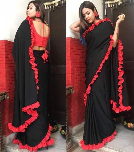 Georgette Party Wear Ribbon Lace Sarees 
