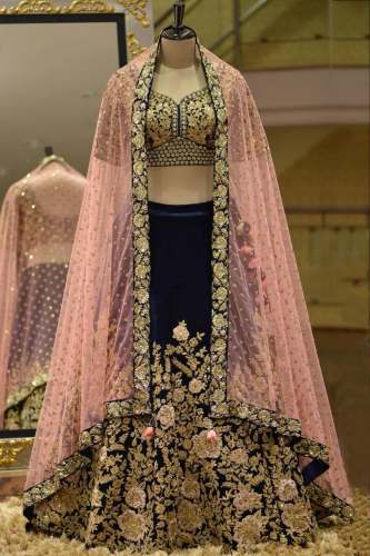 Blue Color Velvet Silk  Lehenga Choli