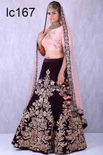 Brown Color Viscose Velvet Lehenga Choli.