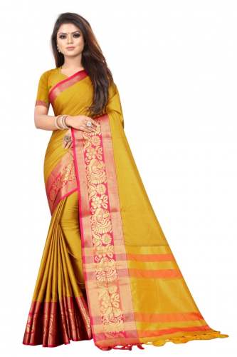  FANCY COTTON SILK SAREE WITH JACQUARD BORDER  by Rangoli Fab