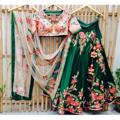 Green Embroidered Attractive Lehenga Cholli.