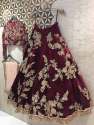 Maroon Color Velvet Lehenga Choli.