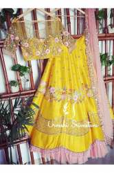 Yellow Colored Party Pieach Colored Lehengha Choli