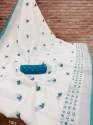 Beautiful Mirror & Embroidery Work Linen Saree thumb 5