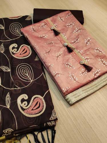 Chanderi silk leather foil Dress Material