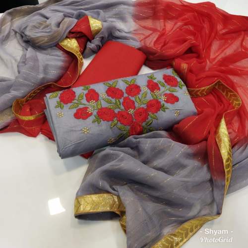 Cotton sateen Dress Material with Embroidery work