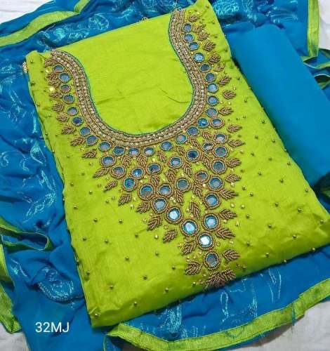 Designer Chanderi Dress Material With Khatli work 