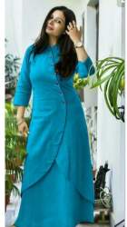 Designer Kurtis  And skirt With wooden Button