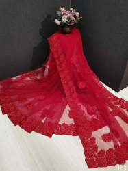 Designer Net Saree With Chain stitch Embroidery 