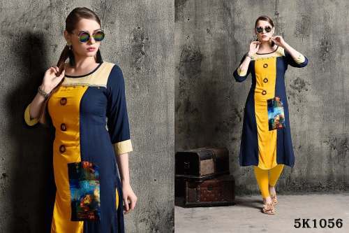Heavy Rayon Kurti With  Digital Print With Buttons