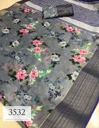 High Demanded  Linen Saree With Digital Print