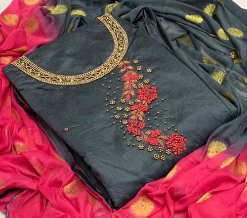Modal Chanderi Dress Material with Khatali work