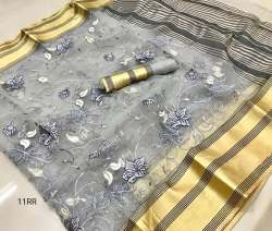 Organza Silk Saree With Kashmiri Embroidery Work 