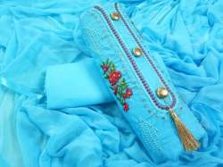 PC COTTON Dress Material with Embroidery Work