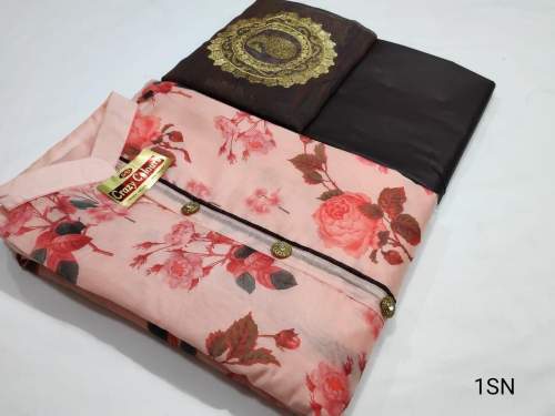 Printed Chanderi dress material