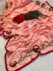 Pure Dola silk sarees enhanced with  embroidery