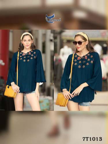 Pure Heavy Rayon Top With Button and Shiffli lace