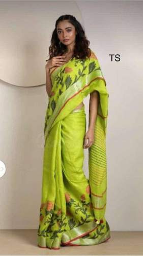 Pure Linen sartin patta Saree