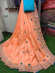 SILK SAREE WITH PUM PUM IN PALLU WITH STONE WORK