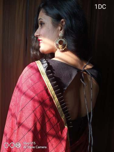  Vichitra Silk Saree With Frill lace border