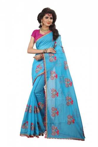 Cotton Embroidery Work Saree