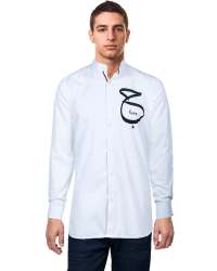 Band Collar White Love Print Mens Shirt