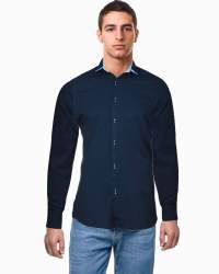 Navy Semi Casual Shirt with an Inverted Collar
