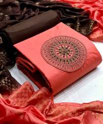 Cotton With Cording Work Dress Material