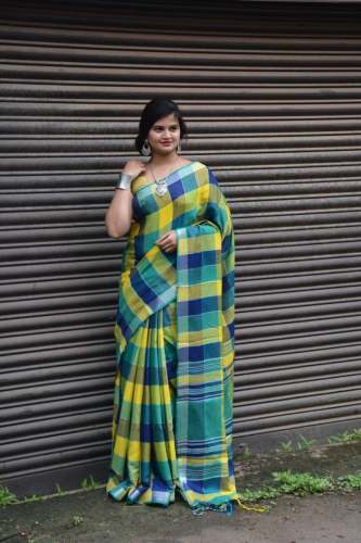 linen saree with silver border