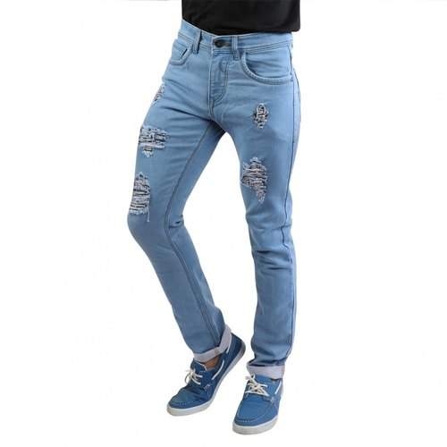 Torn Slim Fit Sky Blue Jeans by Denim Vistara Global pvt ltd
