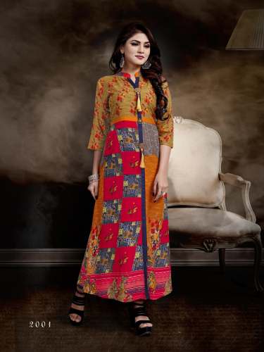 Designers Long Gher Printed Rayon Kurtis by Kodas Group