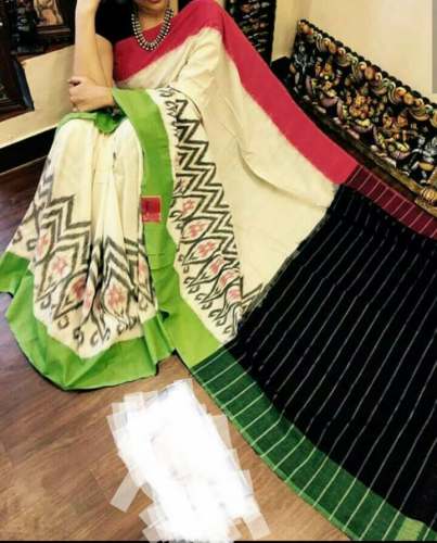 Fancy White Block printed Saree