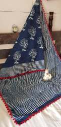 Indigo hand Block Print Saree -2