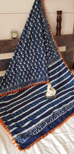 Indigo hand Block Print Saree -4 by Morchadi Prints