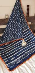 Indigo hand Block Print Saree -4