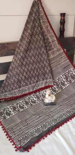 Indigo hand Block Print Saree-9 by Morchadi Prints