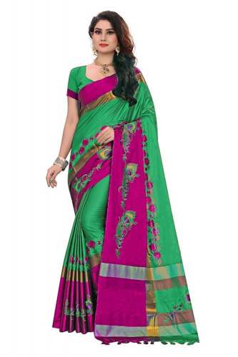 Embroidered Soft Cotton Silk Sarees