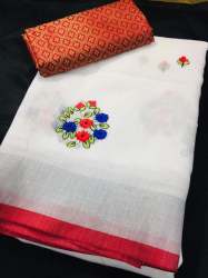 Embroidery Work Linen Saree